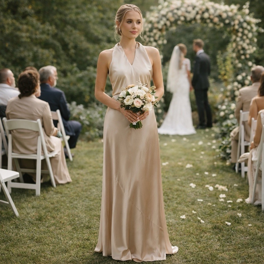 Show Me Your Mumu Champagne Maxi Dress Jasmine‎ Halter Wedding Bridesmaid Small
